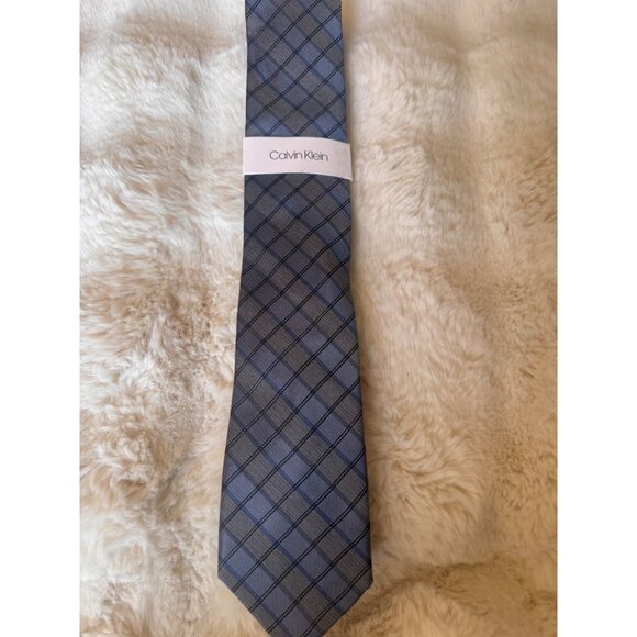 Calvin Klein Mens Blue Plaid Silk Tie Classic Fit Formal Business Accessory New - Picture 1 of 5